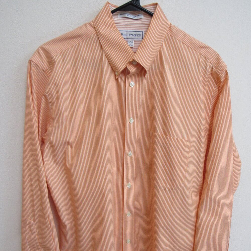 Paul‎ Fredrick Trim Fit Orange Stripe Long Sleeve Button Down Shirt 16.5/34